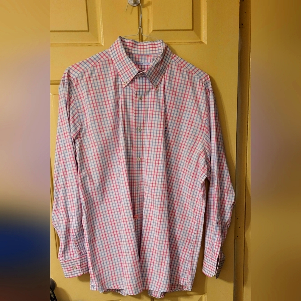 SOUTHERN TIDE Men's Pink and Blue Checkered Shirt